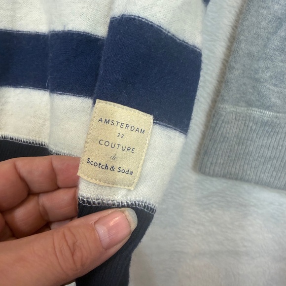 Scotch & Soda Sweater Mens Size Large Blue Gray Striped Wool Blend Crew Neck Pre - Picture 5 of 10